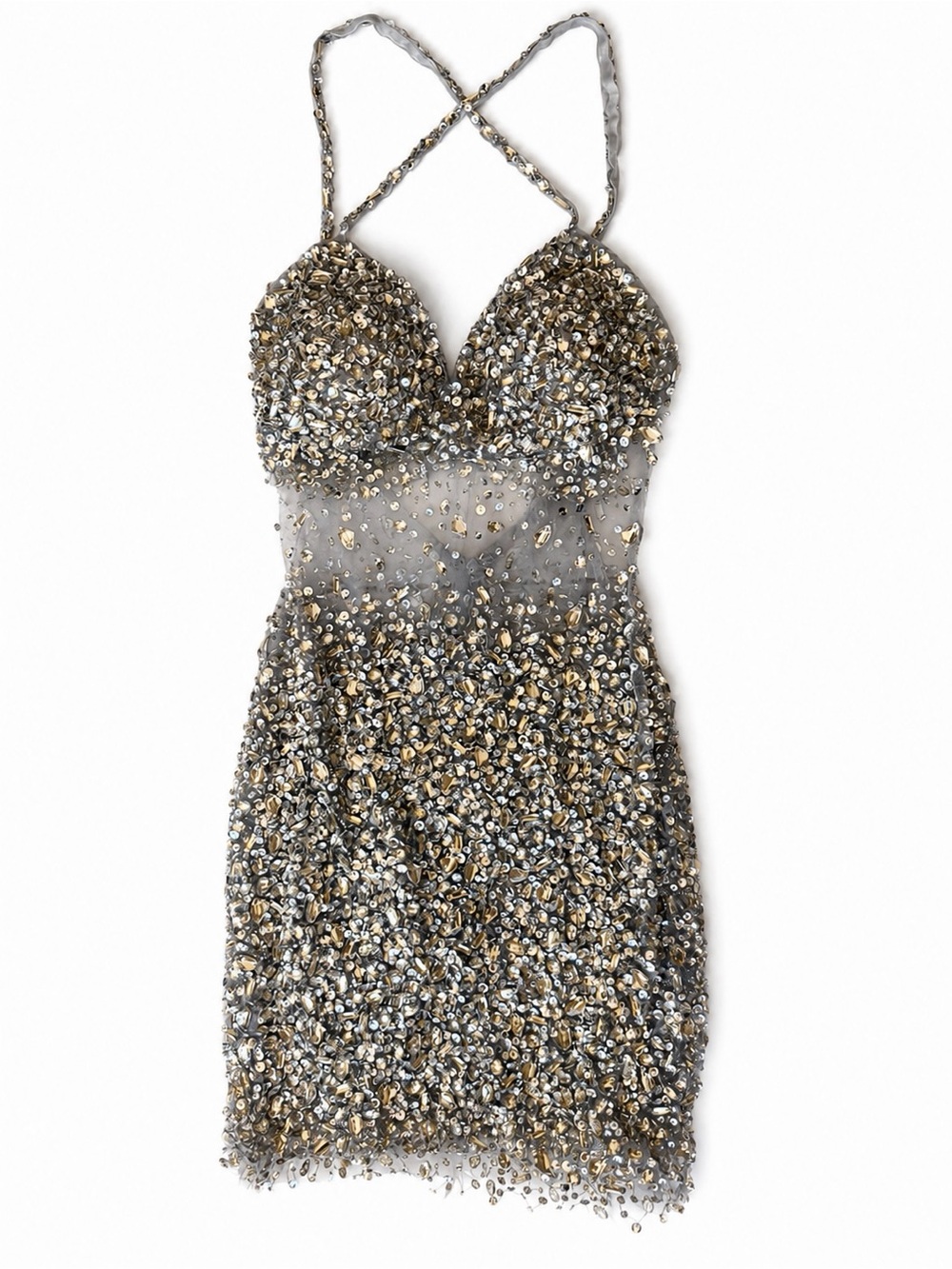 Sequin Embellished Mini Dress in Gold and Silver